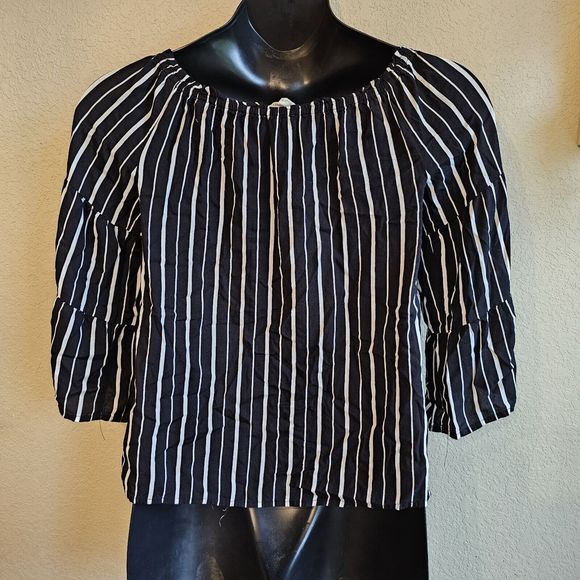 Savanna Jane Size Medium Black Striped Blouse Floral Embroidery Western... - Picture 3 of 6